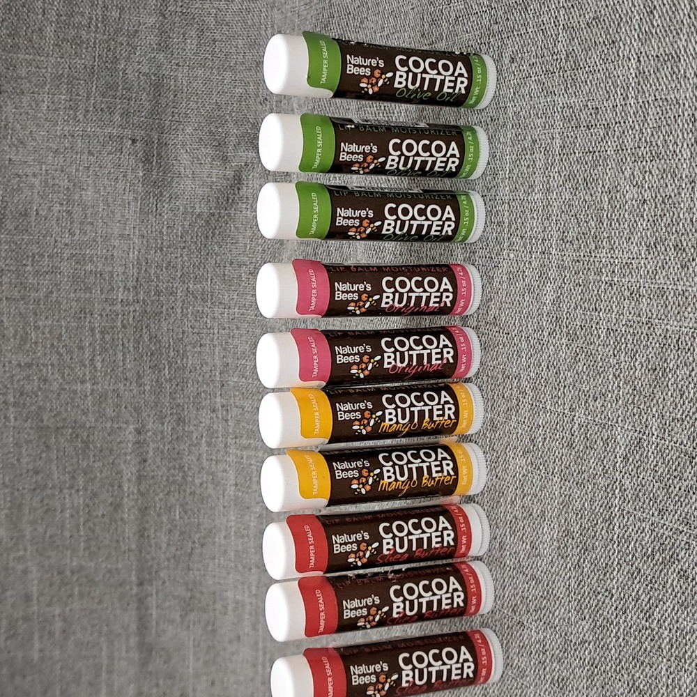 10 New Nature's Bees Cocoa Butter Lip Balm Moisturizer Variety